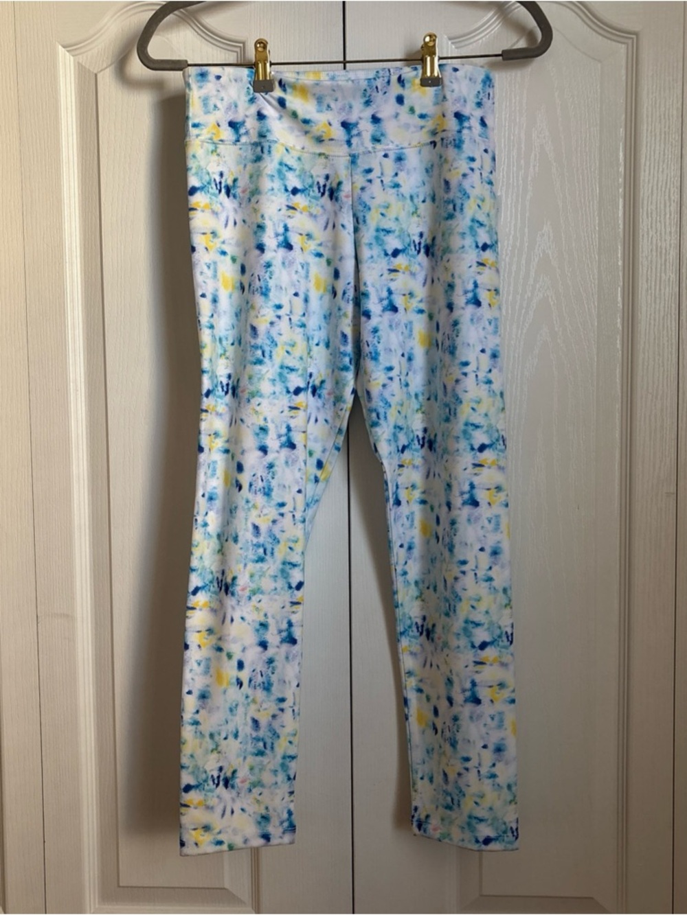 J.Crew White Leggings with Blue and Yellow Tie-Dye Accents